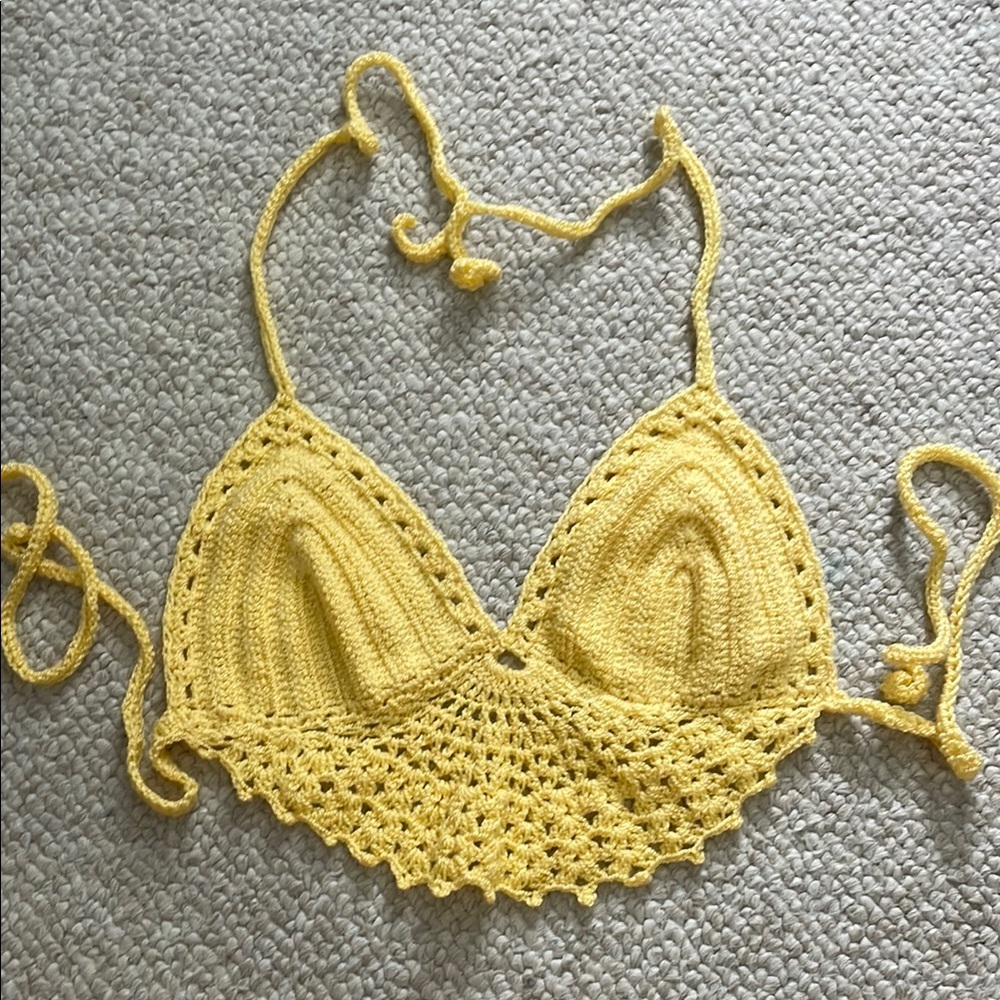 Handmade Yellow Crochet Halter Top from Puerto Rico